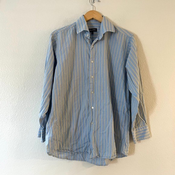Sean John Fine Tailoring Button Shirt Large 16 32/33 Blue Stripe Long Sleeve - Picture 1 of 7